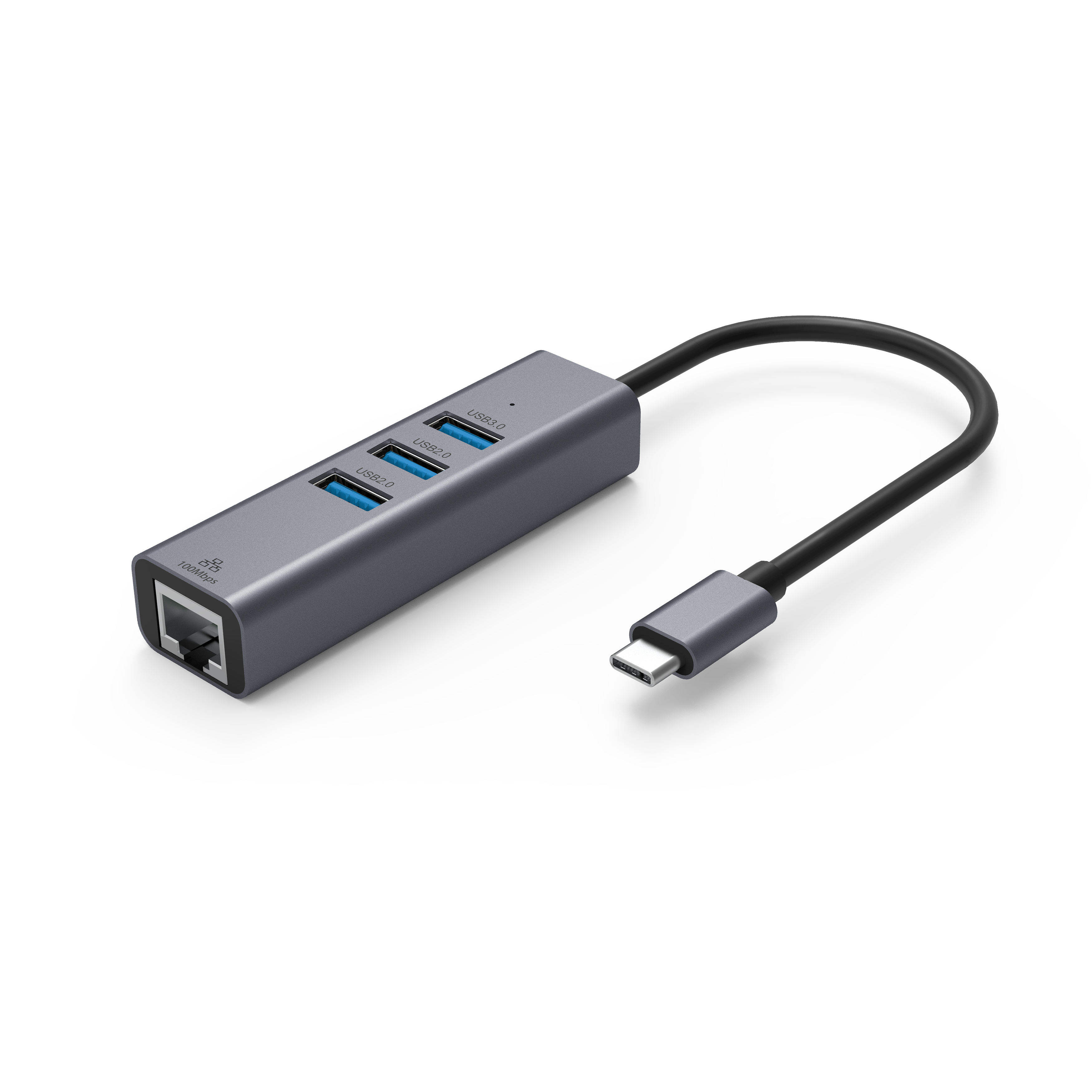 20cm 4 in 1 Type C USB Hub Type-C to 1*USB3.0+2*USB2.0+1*RJ45 gigabit ethernet usb c adapter