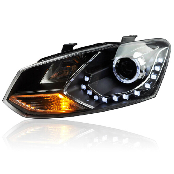 VW New Polo led headlight double lens angel eyes with projector HID lens (opt)